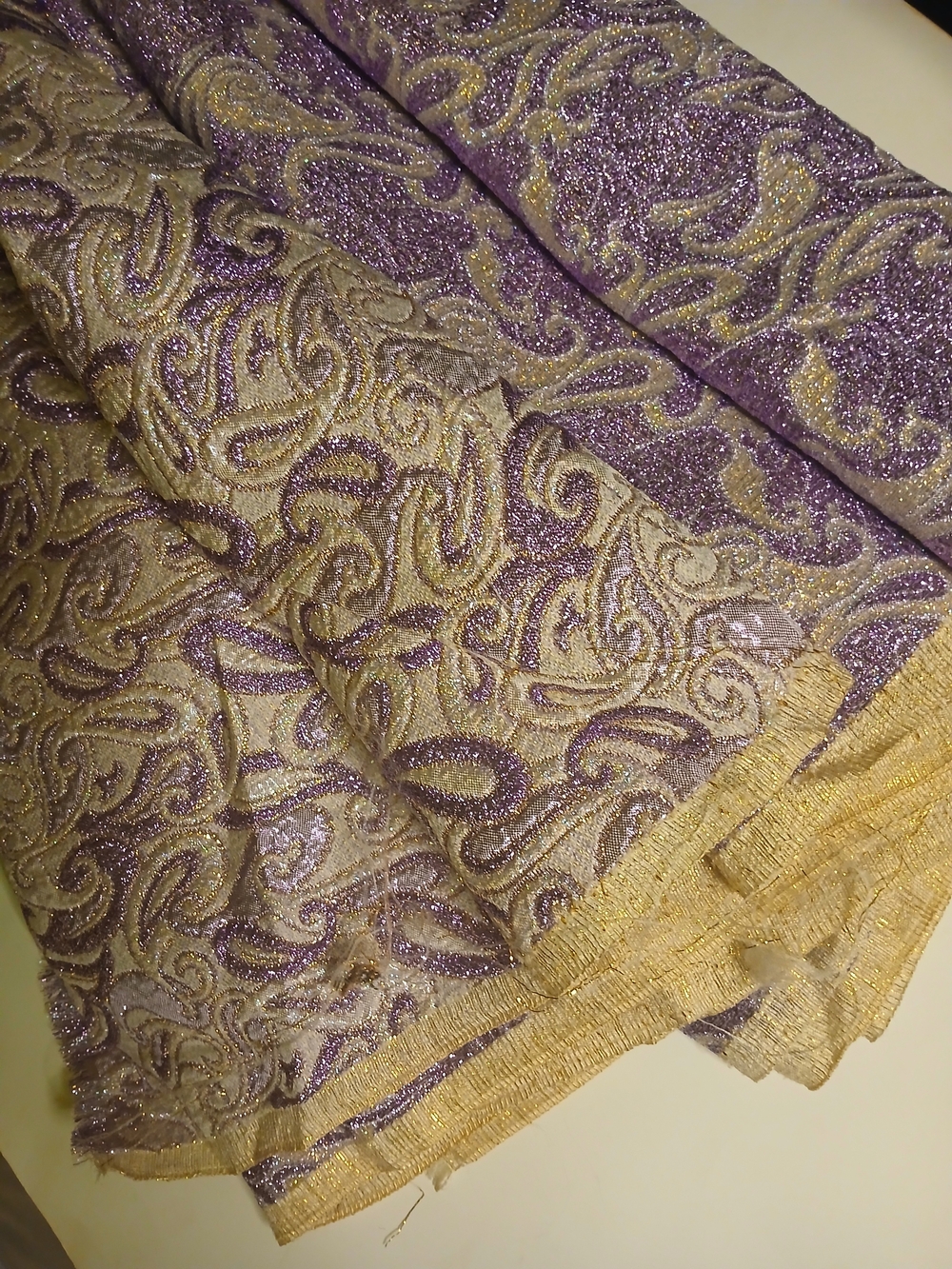 Luxurious Purple and Gold Designer Fabric  3 X 42